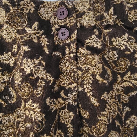VTG Sag Harbor Womens Midi Skirt Faux Wrap Sz 2XL Brown & Gold Brocade Preppy - Picture 5 of 12
